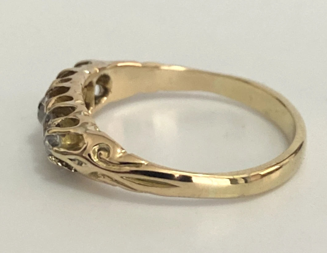 Antique 18K Yellow Gold W/ 0.50CT Diamond Five Stone Ring Size O (US 7.25)