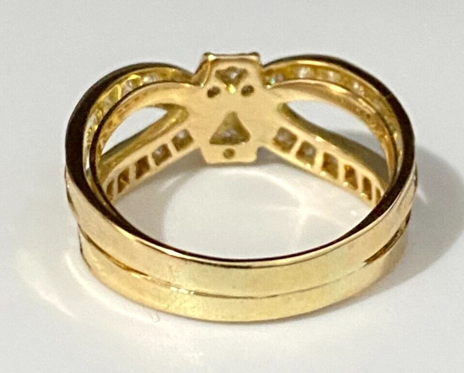 18K Yellow Gold & 1.10CT Diamond Crossover Ring Size Q - 8