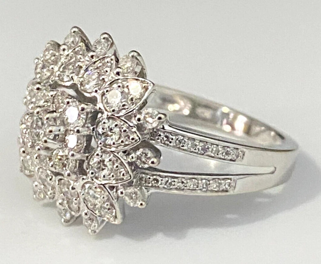 10K White Gold & 1.0CT Diamond Cluster Ring Size N 1/2 - 6 3/4