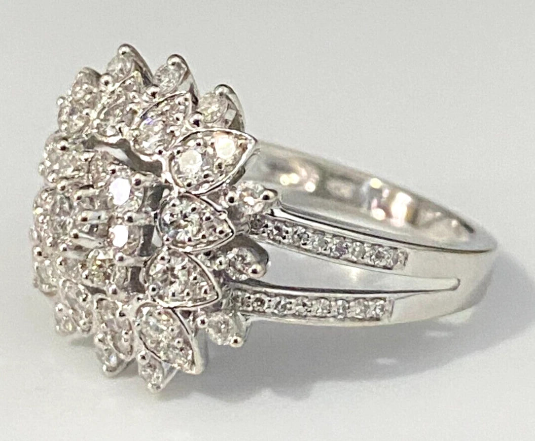 10K White Gold & 1.0CT Diamond Cluster Ring Size N 1/2 - 6 3/4