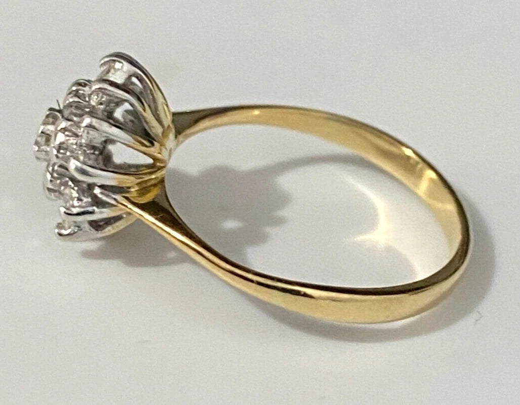 18K Yellow Gold & 0.30CT Diamond Cluster Ring Size M - 6