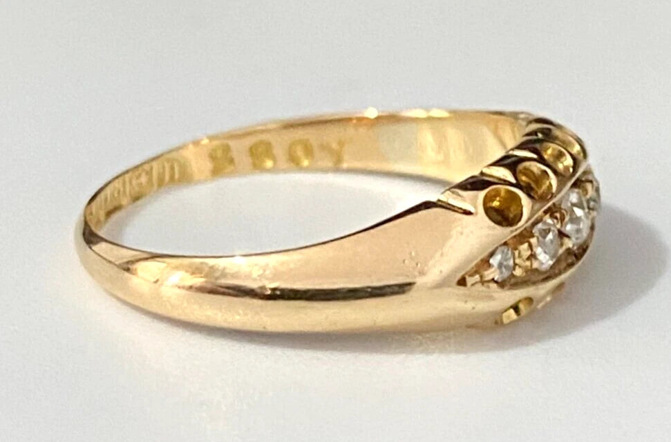 Edwardian 18K Yellow Gold & Diamond Ring C1912 Size N 1/2 - 6 3/4