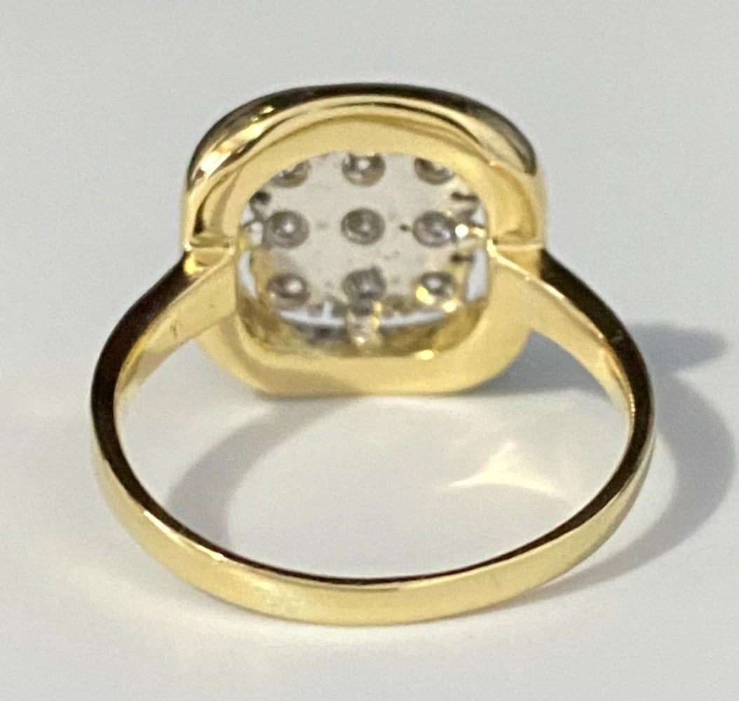 18K Yellow Gold & 0.70CT Diamond Cluster Ring Size Q - 8 1/4