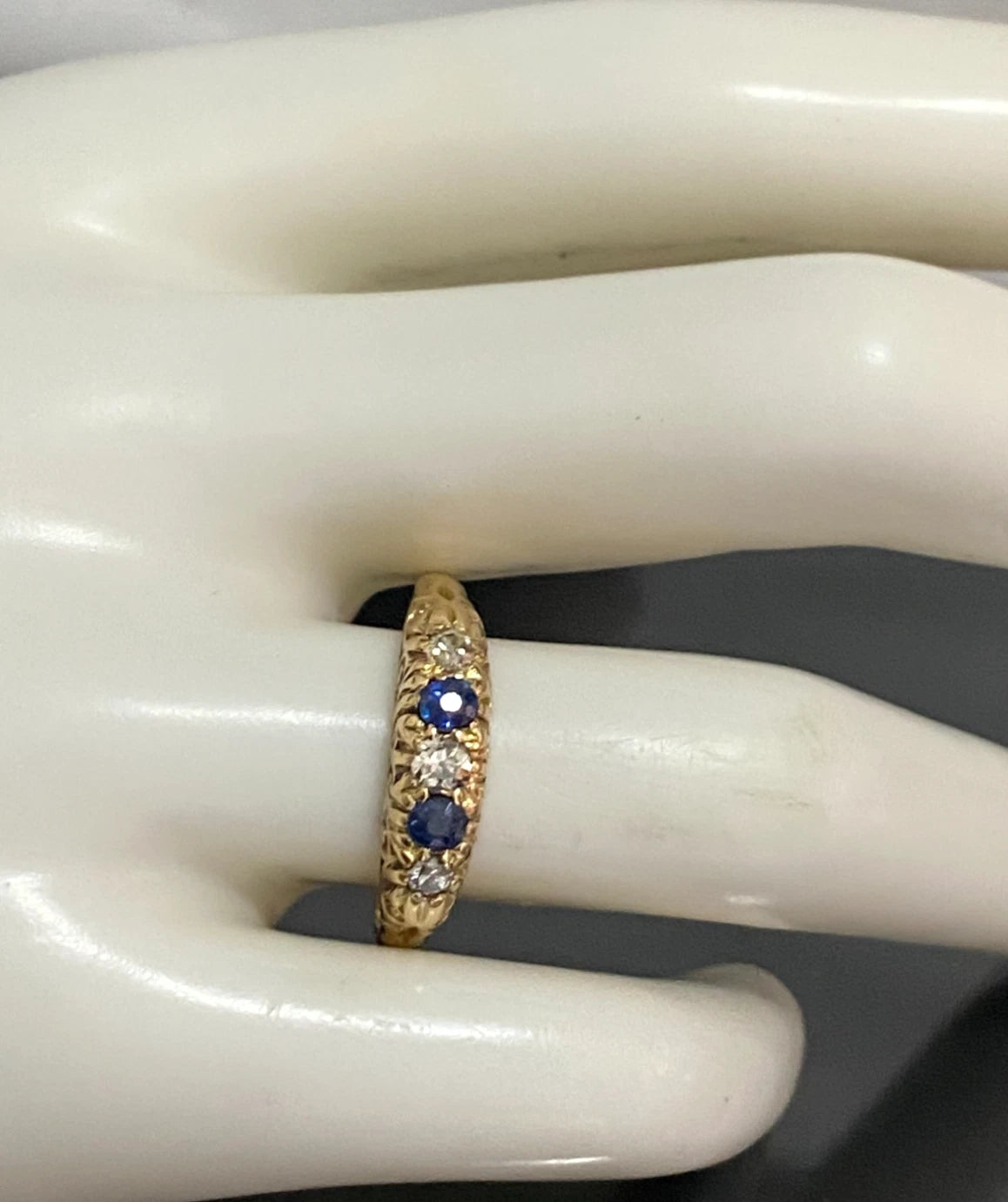 Antique 18K Yellow Gold W/ Sapphire & Diamond Ring C1915 Size Q 1/2 (US 8.5)