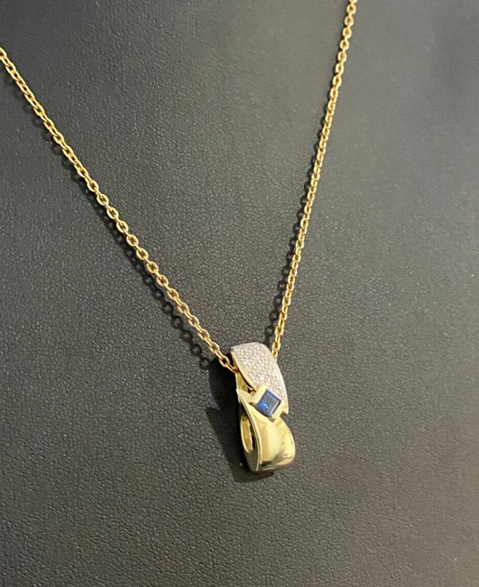 14K Yellow Gold W/ Sapphire & 0.24CT Diamond Pave Set Pendant