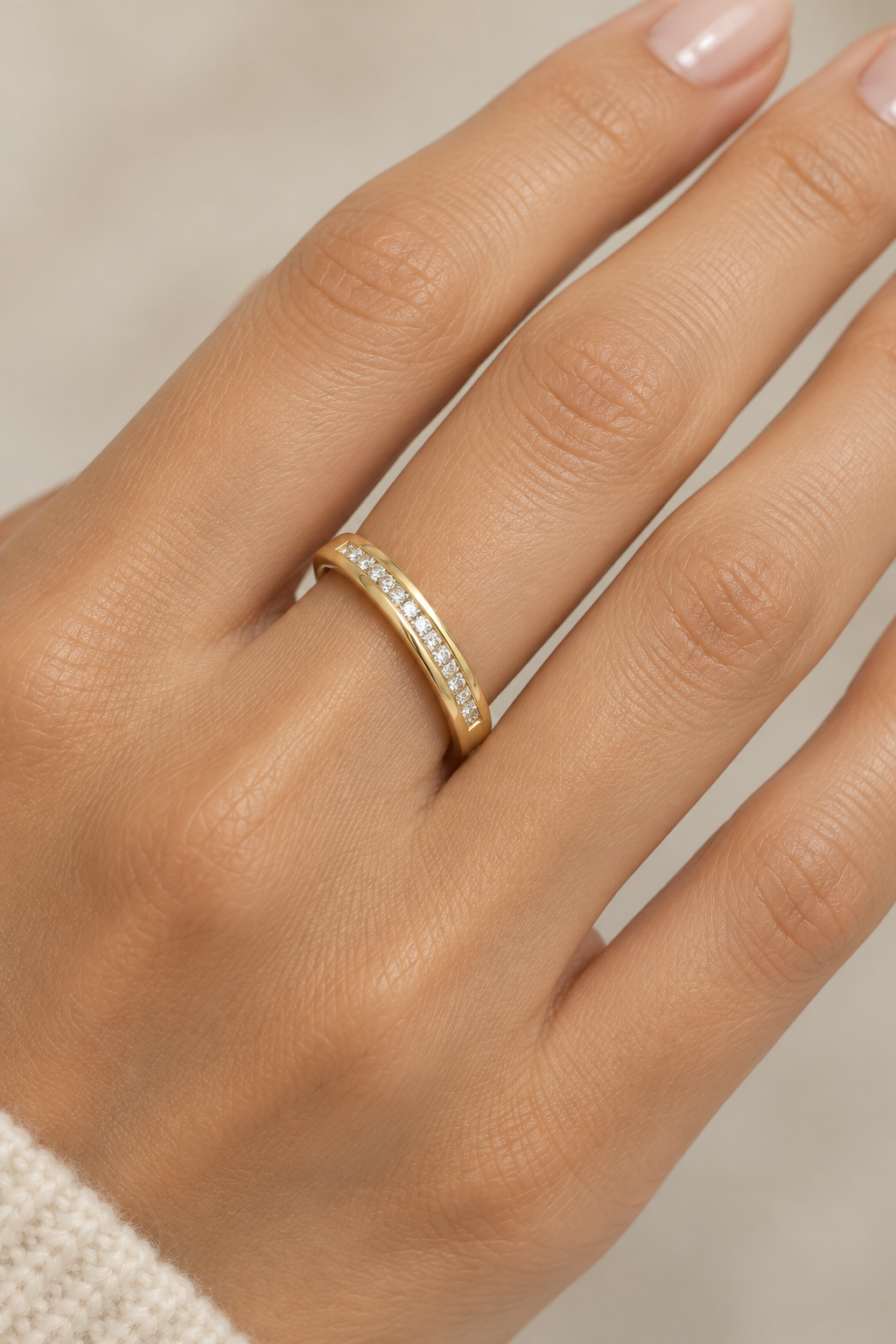 18K Yellow Gold 0.50CT Diamond Eternity Wedding Band Ring Size N 1/2 (US 7)