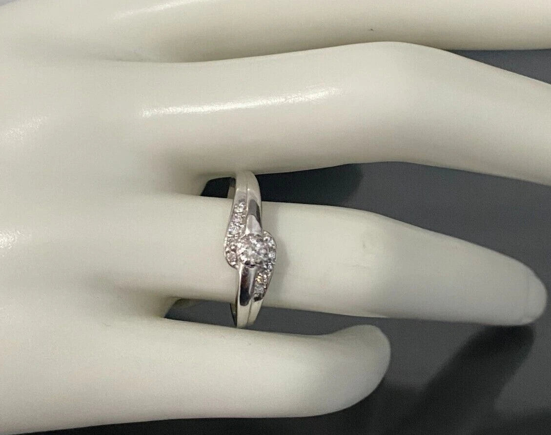 18K White Gold & 0.20CT Diamond Engagement Ring Size P 1/2 - 7 3/4
