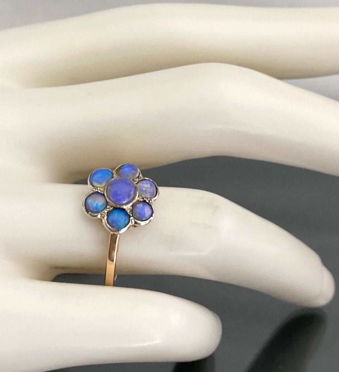 14K Rose Gold & Opal Floral Cluster Ring Size M (US 6.25) - Art Deco Jewellery