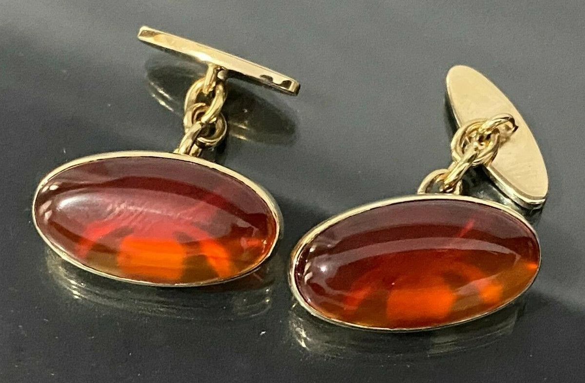 9K Yellow gold & Carnelian Cabochon Spider Shape Setting Cufflinks 11.24g
