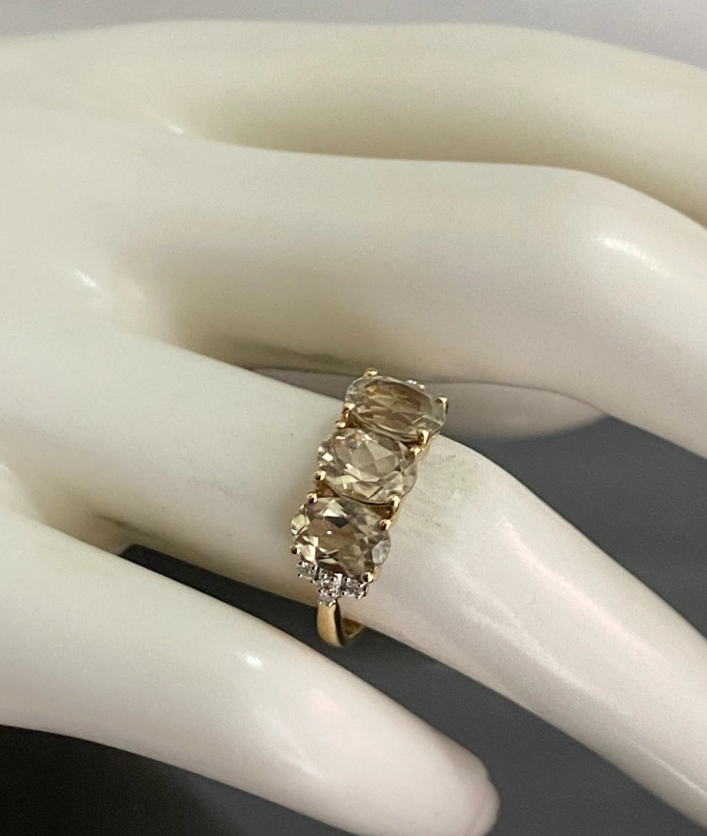 9ct Yellow Gold 2.57ct Csarite & Diamond Three Stone Ring - Size L (US 5.75)