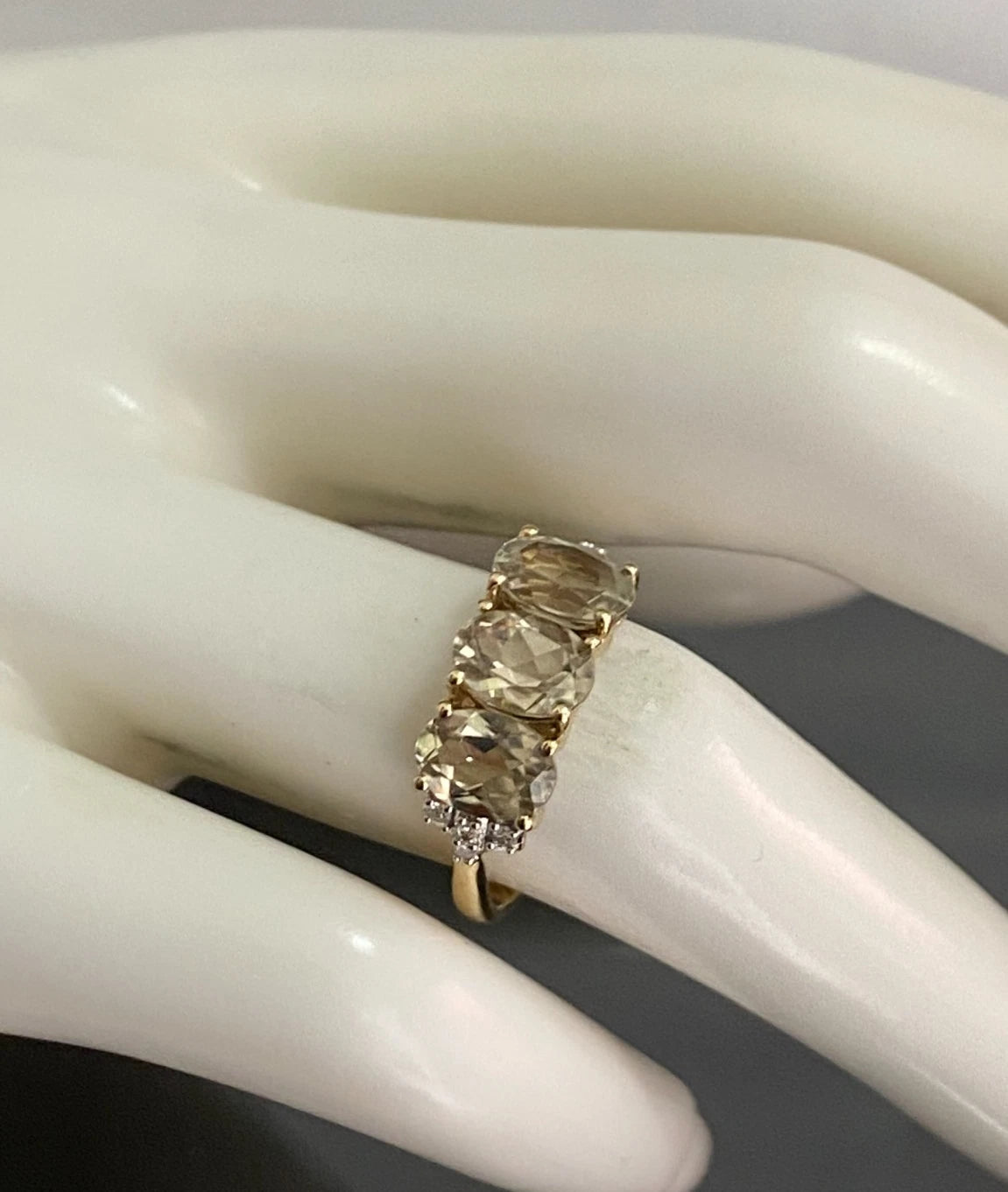 9ct Yellow Gold 2.57ct Csarite & Diamond Three Stone Ring - Size L (US 5.75)