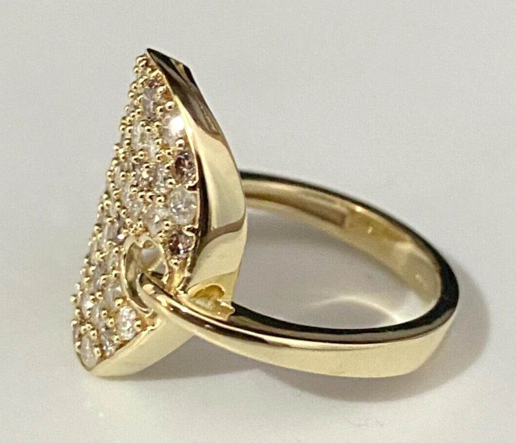 9K Yellow Gold &1.20CT Diamond Heart Shape Love Ring Size N - 6 1/2