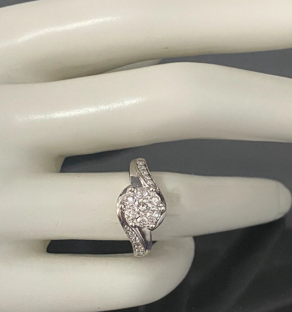9K White Gold & 0.50CT Brilliant Diamond Cluster Ring Size M - 6