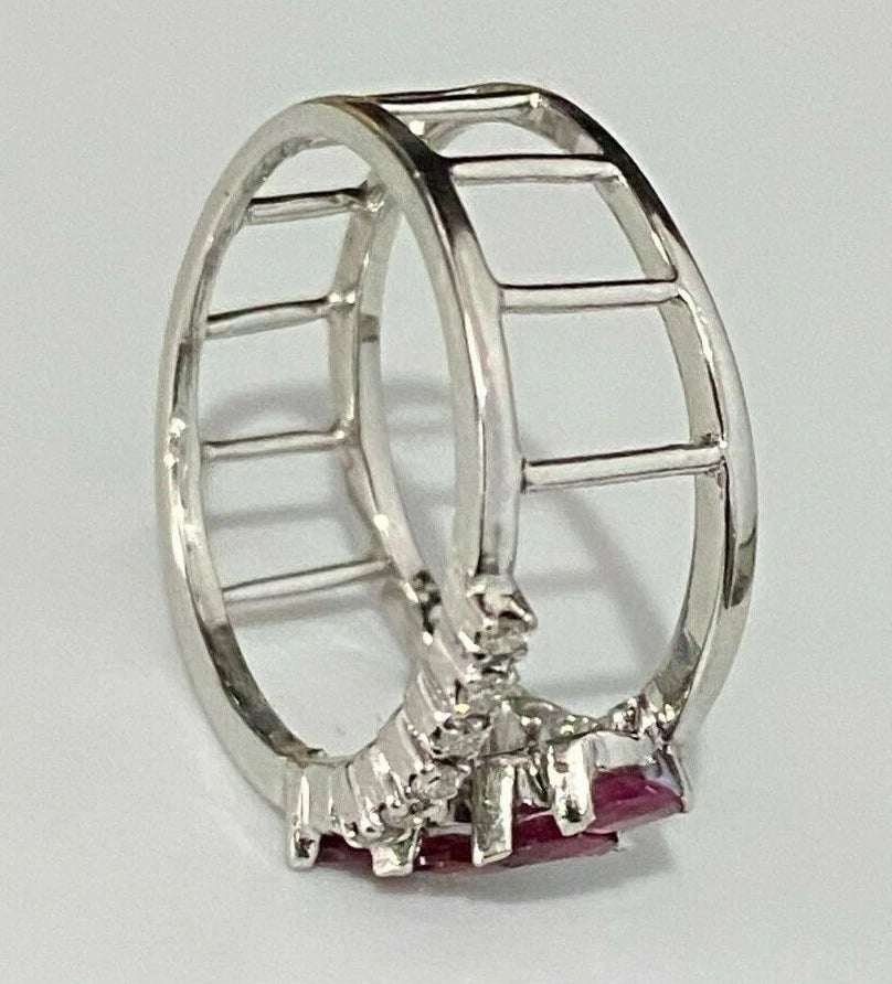 18K White Gold W/ Ruby & Diamond Ring Size P - 7 1/2