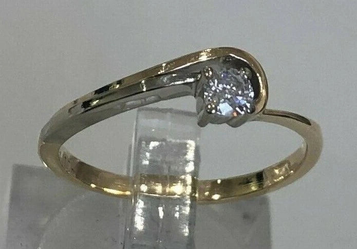 10K Two Color Gold & 0.15CT Diamond Single Stone Swirl Ring Size O - 7