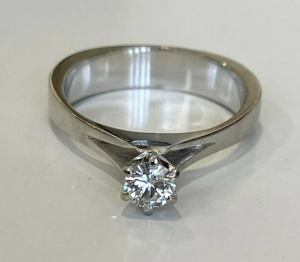 14K White Gold & 0.25CT Diamond High Set Solitaire Ring Size L 1/2 - 5 7/8