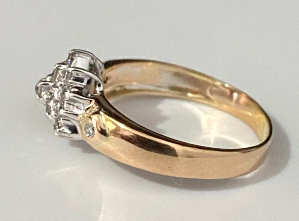 14K Yellow Gold & 0.25CT Diamond Cluster Ring Size L - 5 1/2