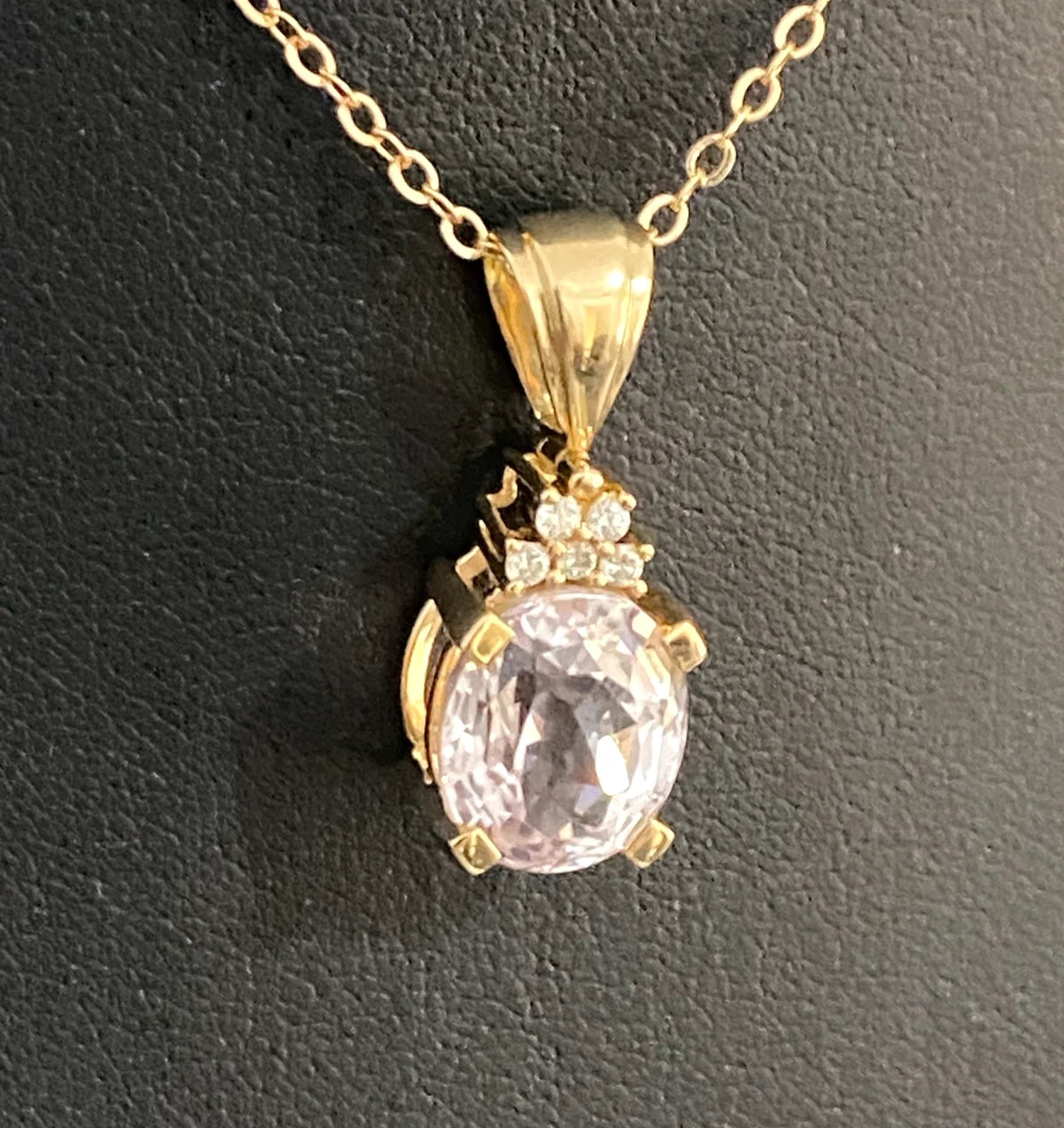 18K Yellow Gold With 4.0CT Kunzite & Diamond Pendant By ILIANA
