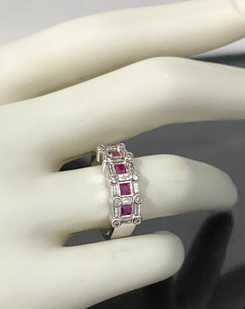14K White Gold W/ Ruby & 0.60CT Diamond Ring Size N - 6 3/4