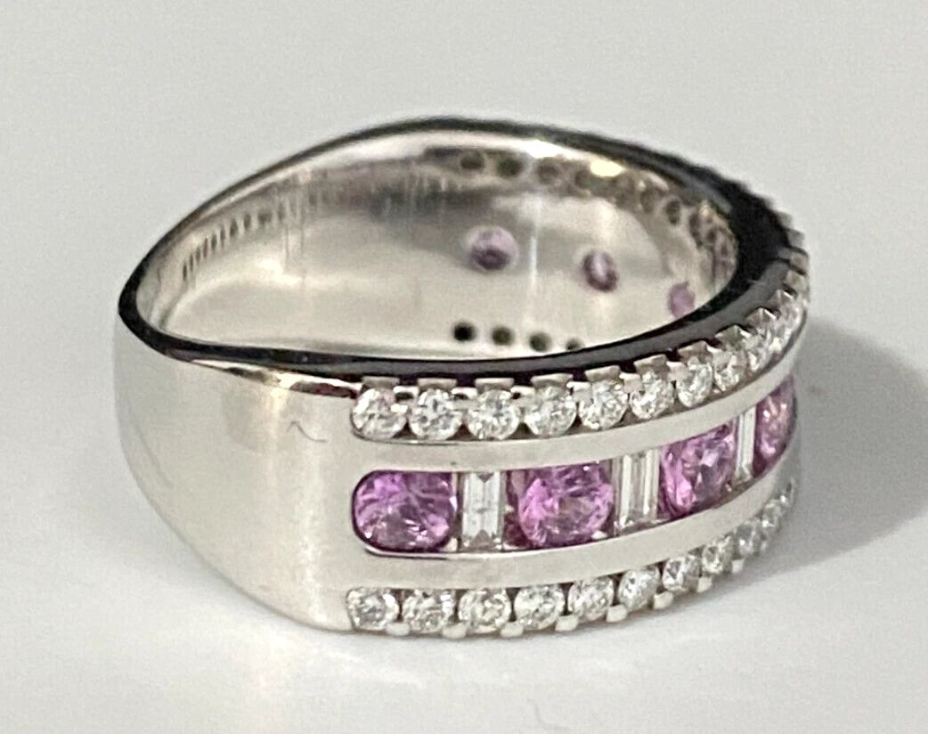 9K White Gold W/ Pink Sapphire & 0.60CT Diamond Ring Size M 1/2 - 6 1/4