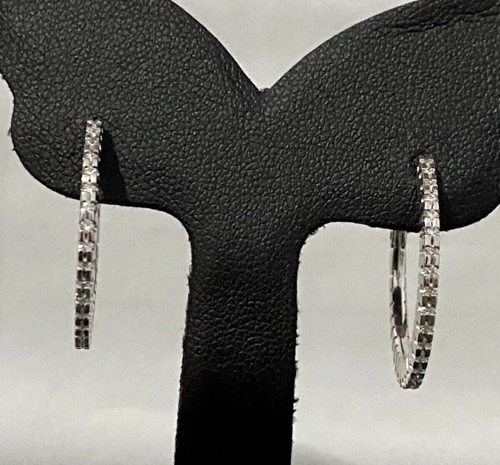 18K White Gold & 0.50CT Diamond Hoop Earrings 24.50mm High