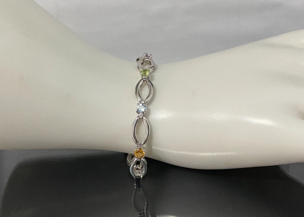 9K White Gold & Multi-Gemstones Bracelet 19cm
