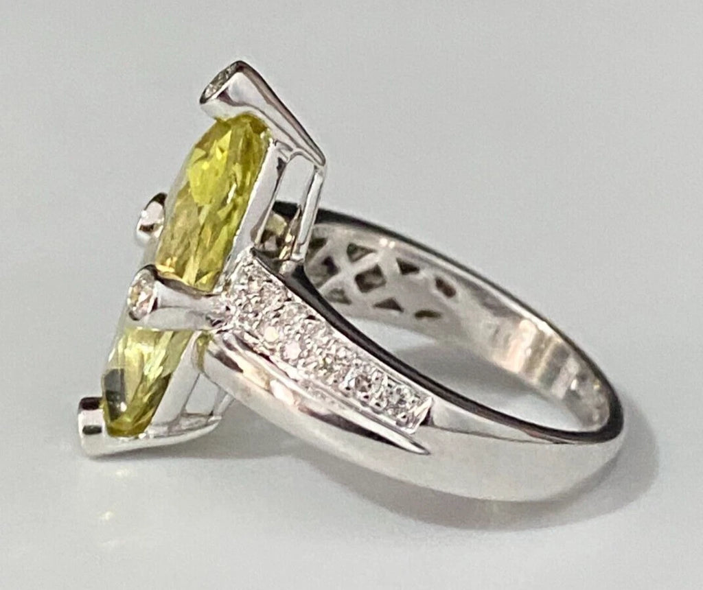 18K White Gold W/ 4.16CT Prasiolite & Diamond Ring Size M - 6