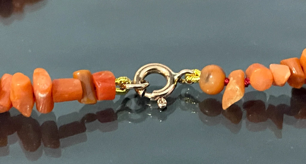 Red Coral Branch Single-Strand Necklace W/ 9K Yellow Gold Clasp 50cm Long