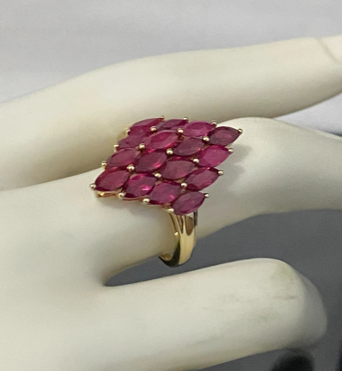 9K Yellow Gold & 2.20CT Marquise Ruby Cluster Ring Size R - 8 3/4