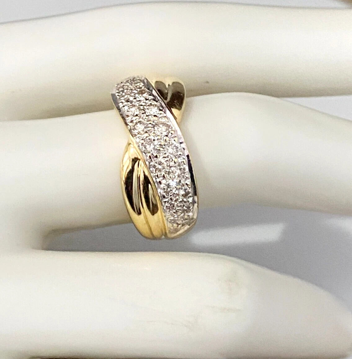 Heavy 18K Yellow Gold & 1.0CT Diamond Crossover Ring Size Q - 8