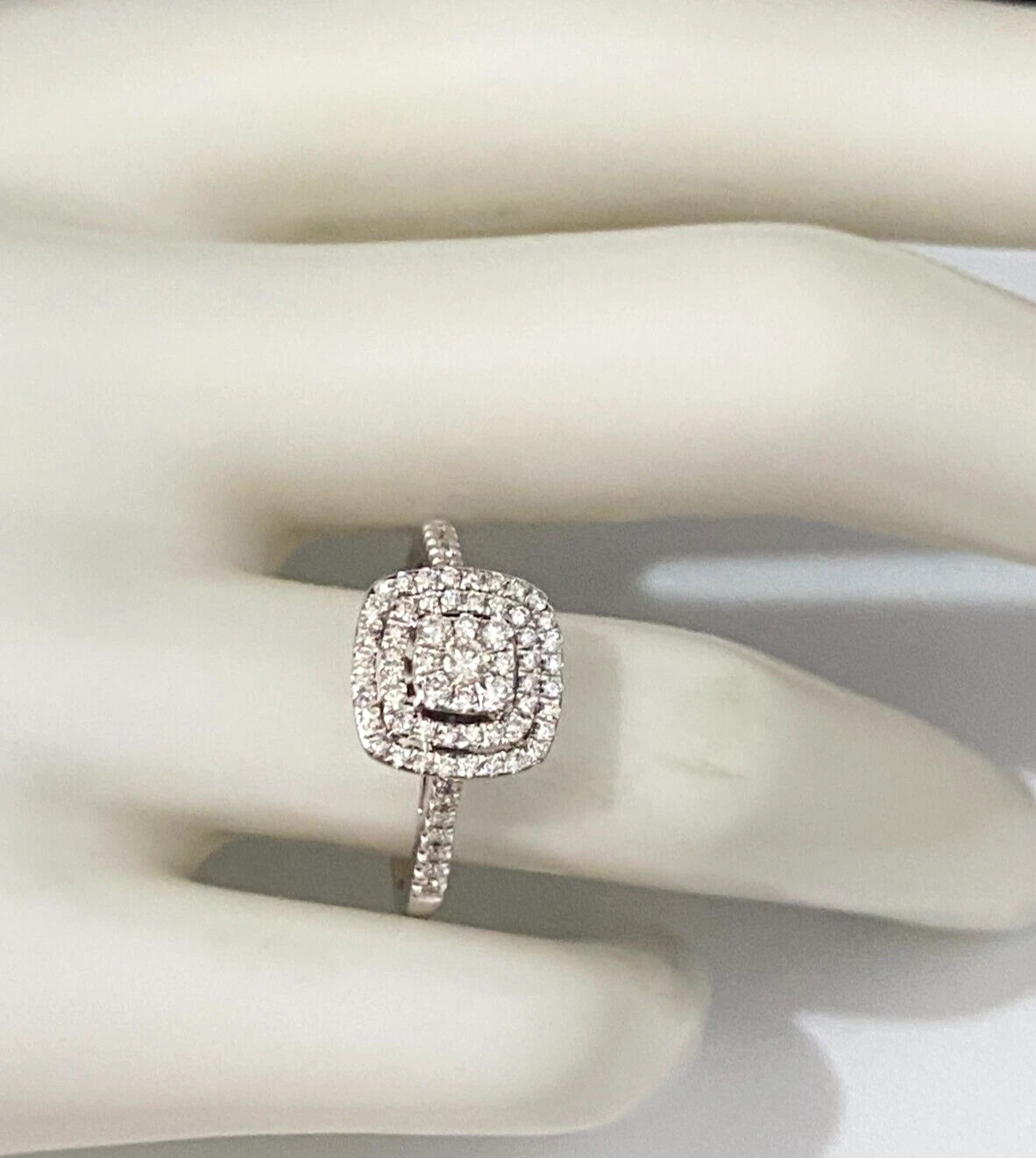 9K White Gold & 0.50CT Diamond Double Halo Engagement Ring Size P - 7 1/2