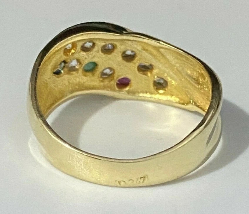 14K Yellow Gold W/ Ruby Sapphire Emerald & CZ Stone Dress Ring Size P - 7 1/2