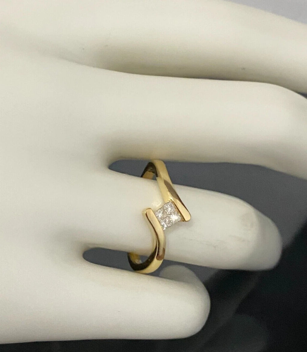 18K Yellow Gold & Princess Cut Diamond Bypass Ring Size N 1/2 - 6 3/4