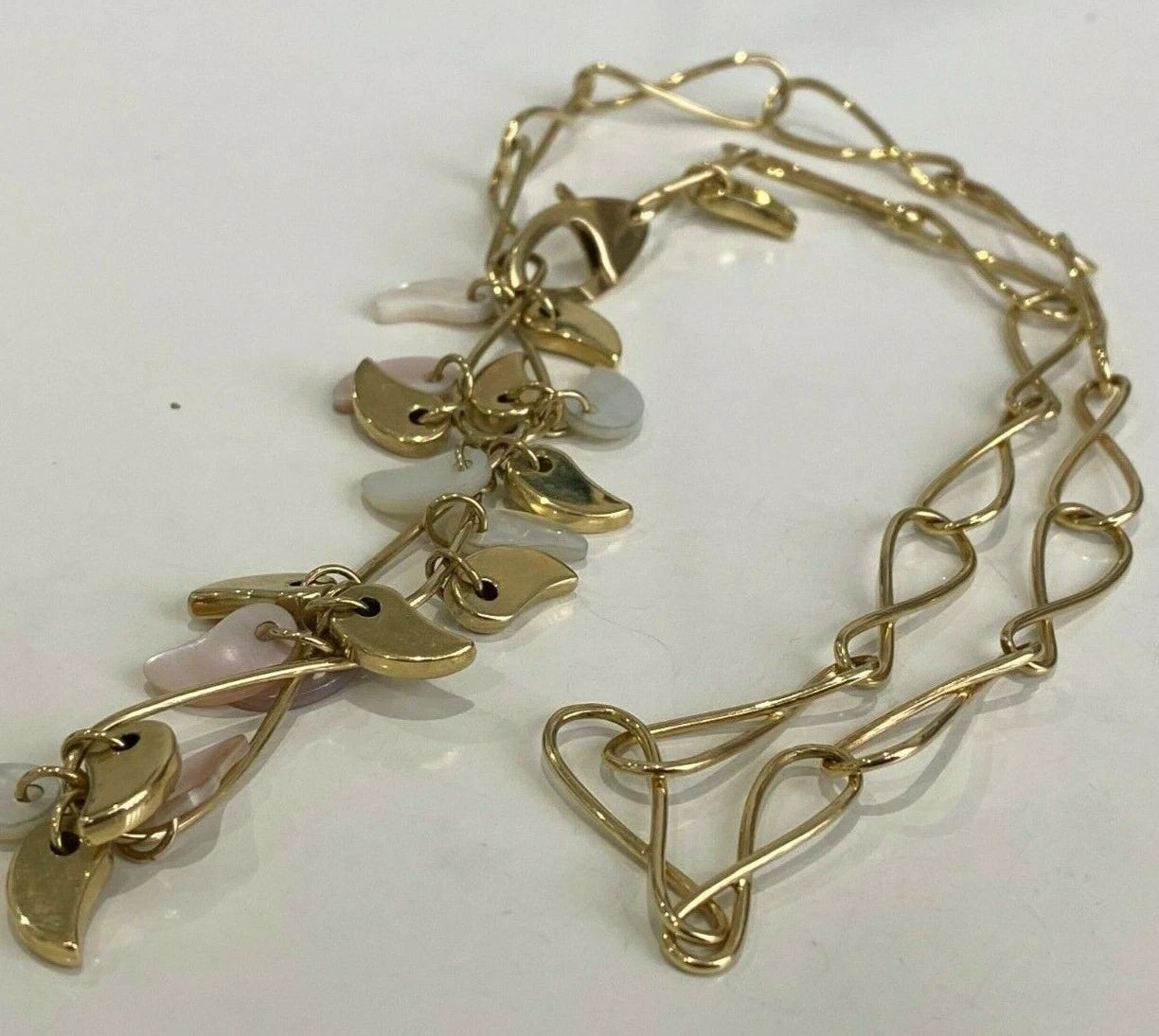 Italian 14K Yellow Gold & Mother of Pearl Chain Necklace