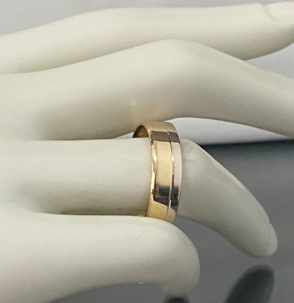14K Two Color Gold Wedding Band Ring Size S - 9 1/8