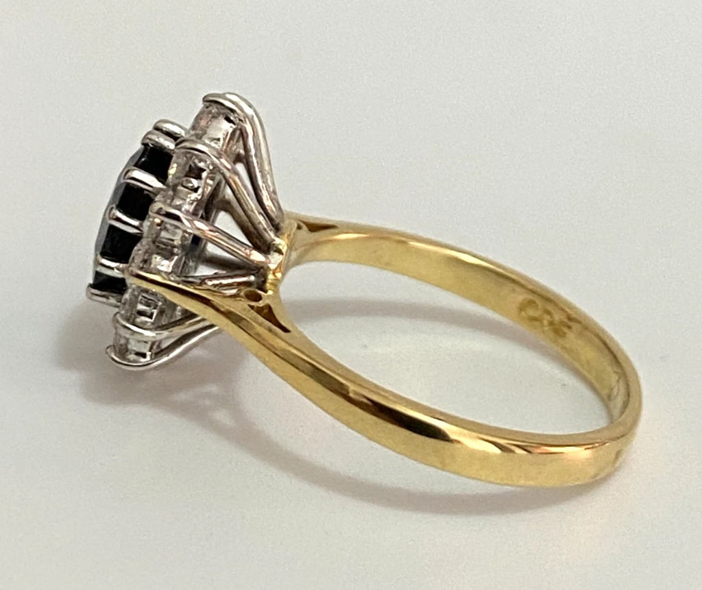 18K Yellow Gold Sapphire & Diamond Cluster Ring - Size J (US 4.75)