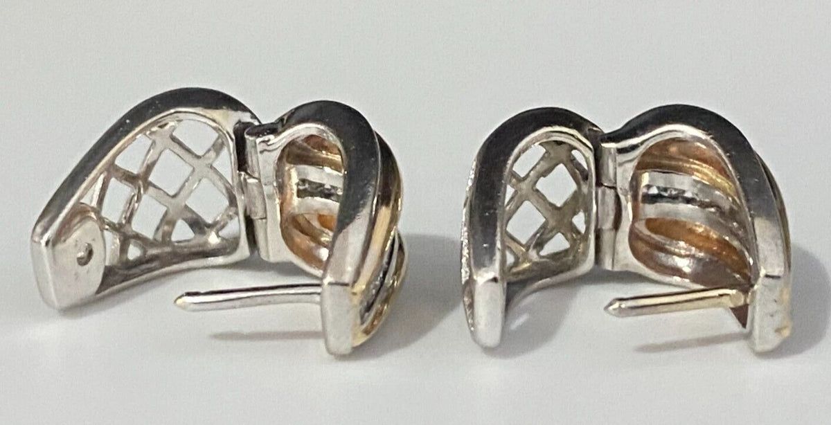 14K Two Color Gold & 0.25CT Diamond Huggies Earrings 8.60g