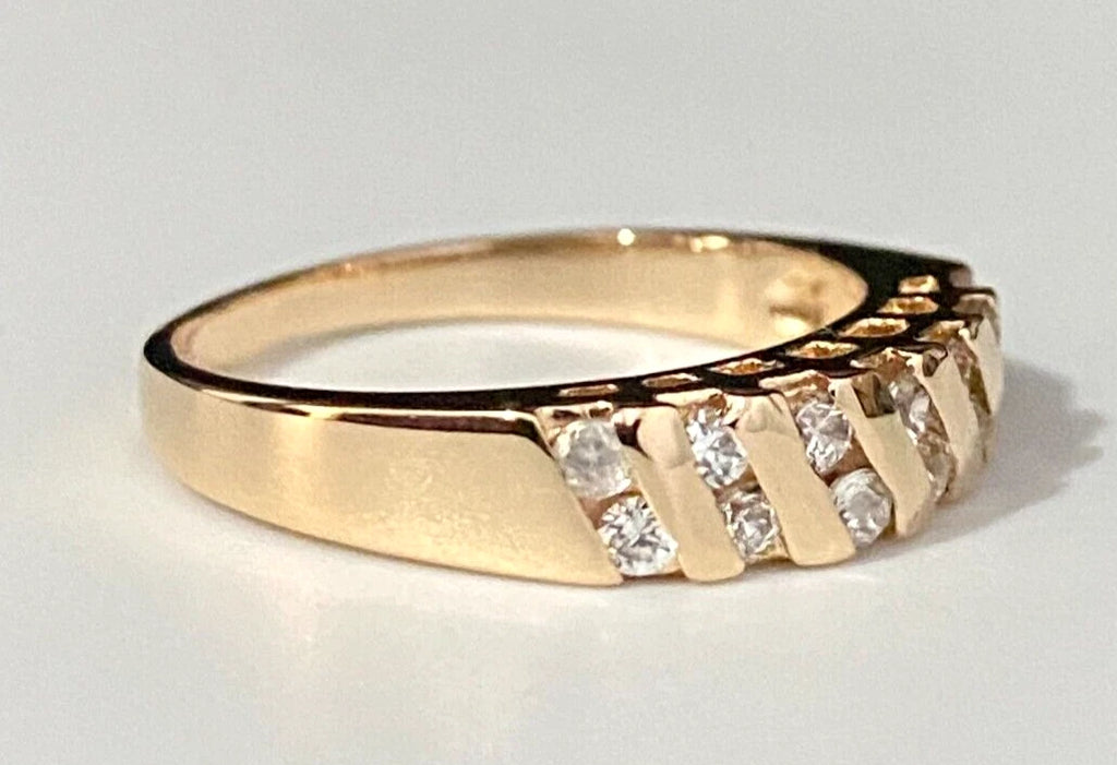 14K Yellow Gold & Cubic Zirconia Dress Ring Size N - 6 1/2