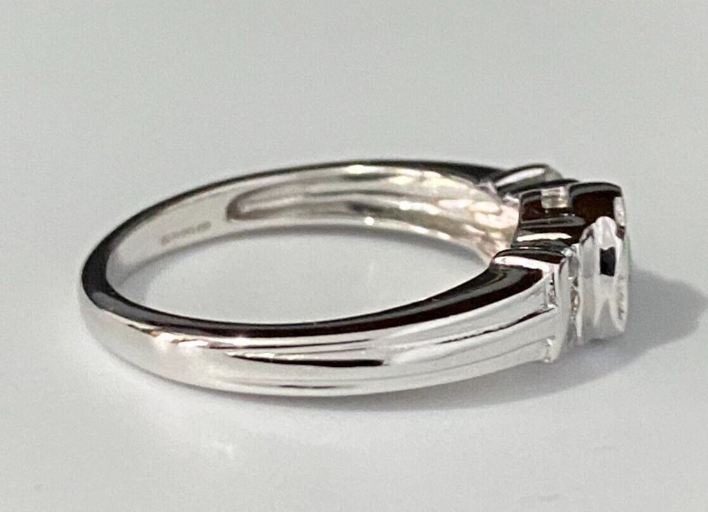 9K White Gold W/ Tsavorite & White Zircon Ring Size N - 6 1/2