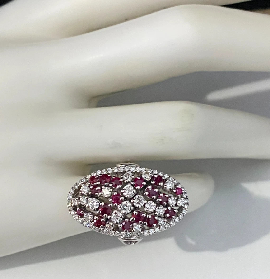 18K White Gold W/ Ruby & 1.0CT Diamond Cocktail Ring Size I - 4 1/2