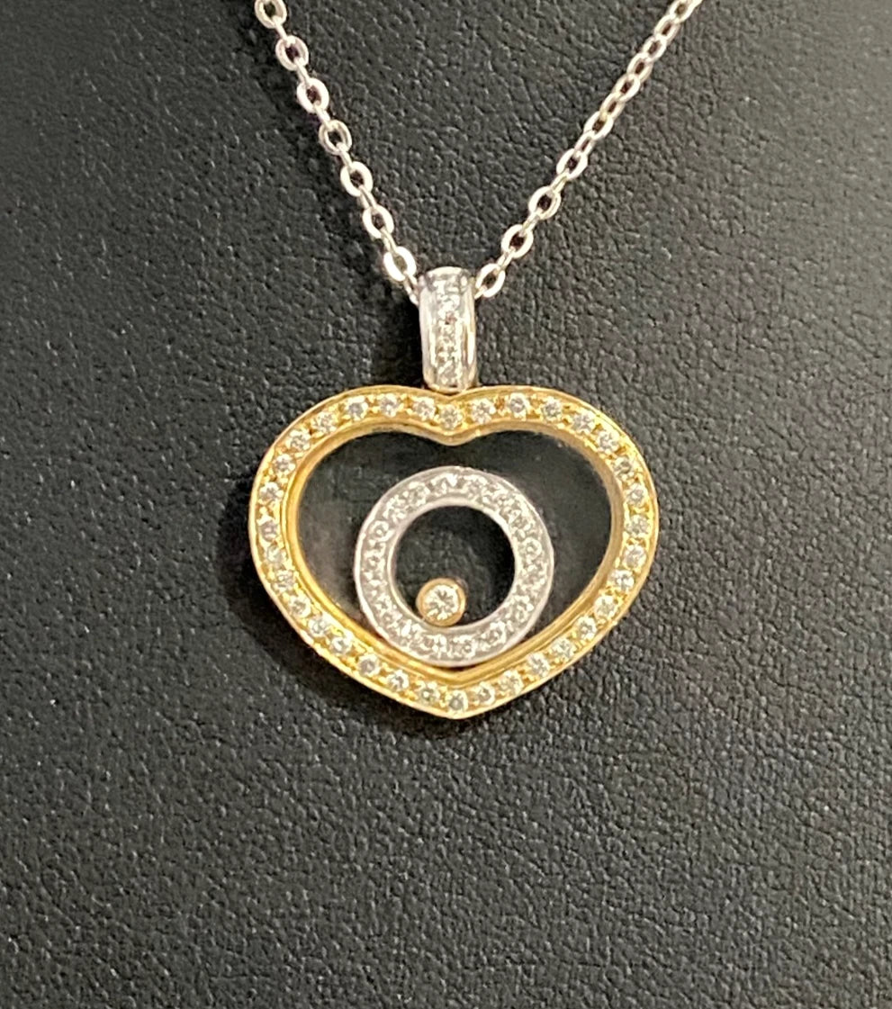 18K Gold & 0.55CT Floating Diamond Heart Pendant 25.50mm High