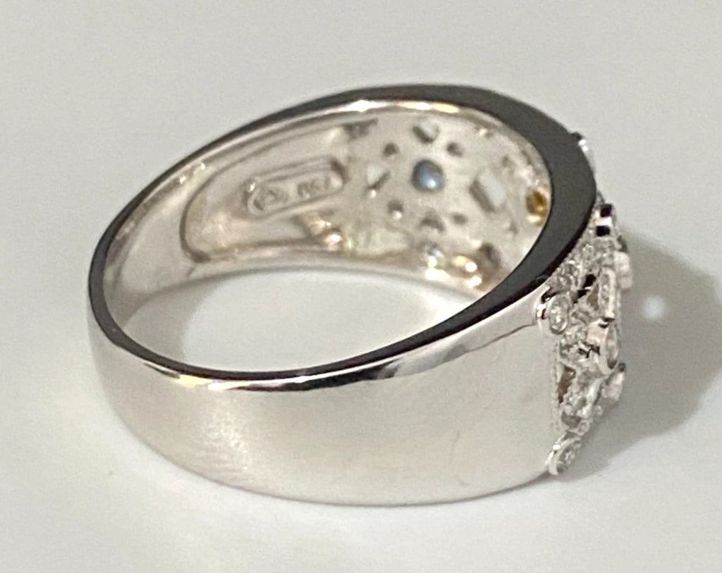 18K White Gold & 0.25CT Diamond Filigree Dress Ring Size O - 7 1/4