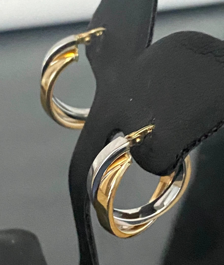 9K Two Tone Gold Double Hoop Earrings 21.0mm
