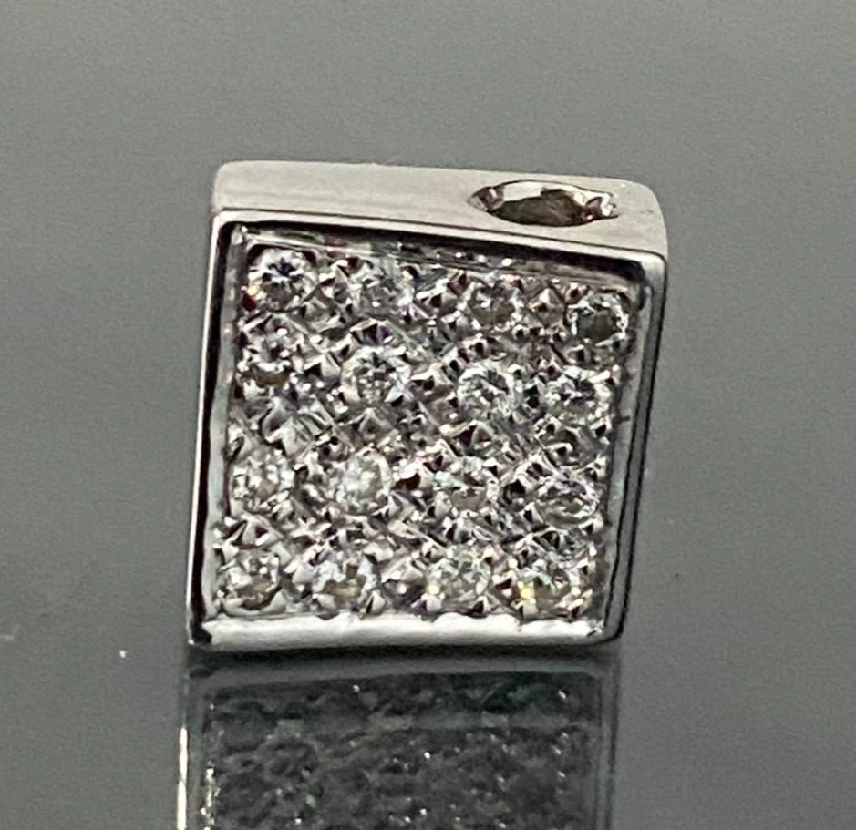 18K White Gold with Brilliant Diamond Square Pendant