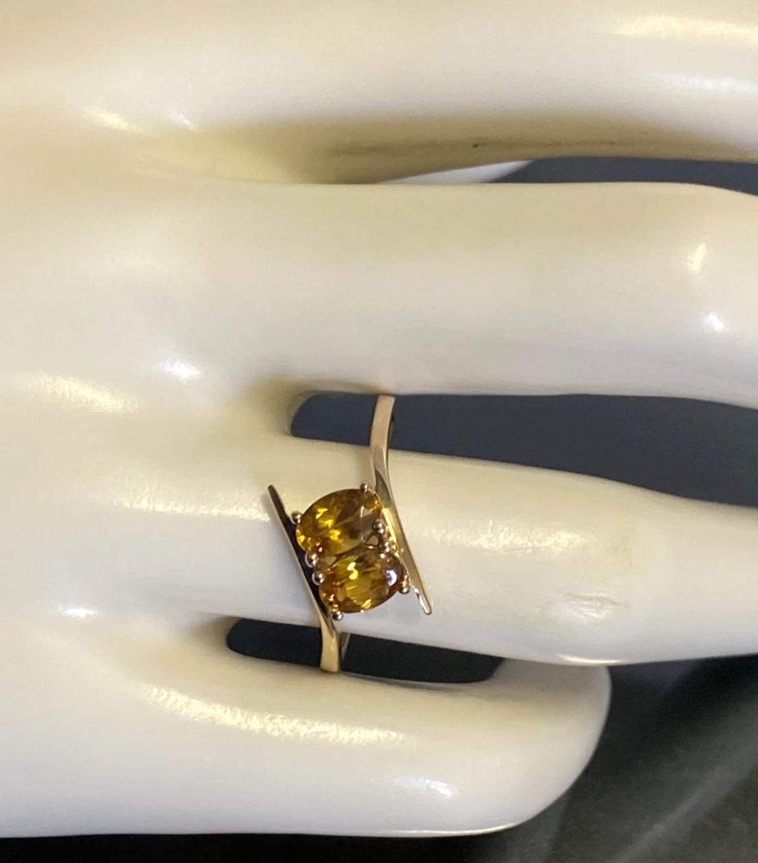 10ct Yellow Gold Two Stone Yellow Sphene Bypass Ring Size P (US 7 3/4)