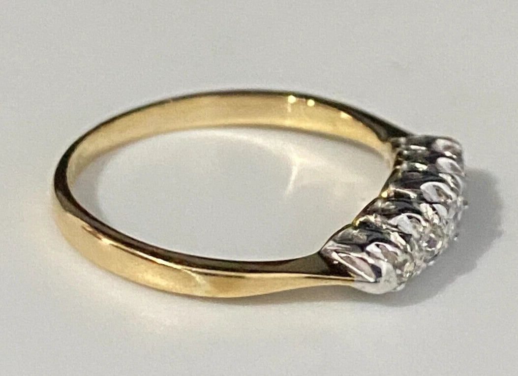 Art Deco 18K Yellow Gold & Diamond Five Stone Ring Size K 1/2 - 5 3/8
