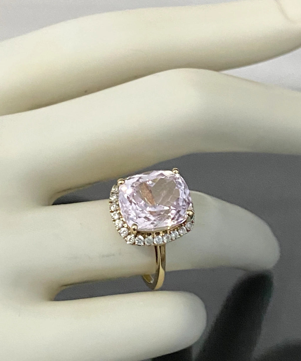 9K Yellow Gold With 5.50CT Pink Kunzite Ring Size M - 6 1/4