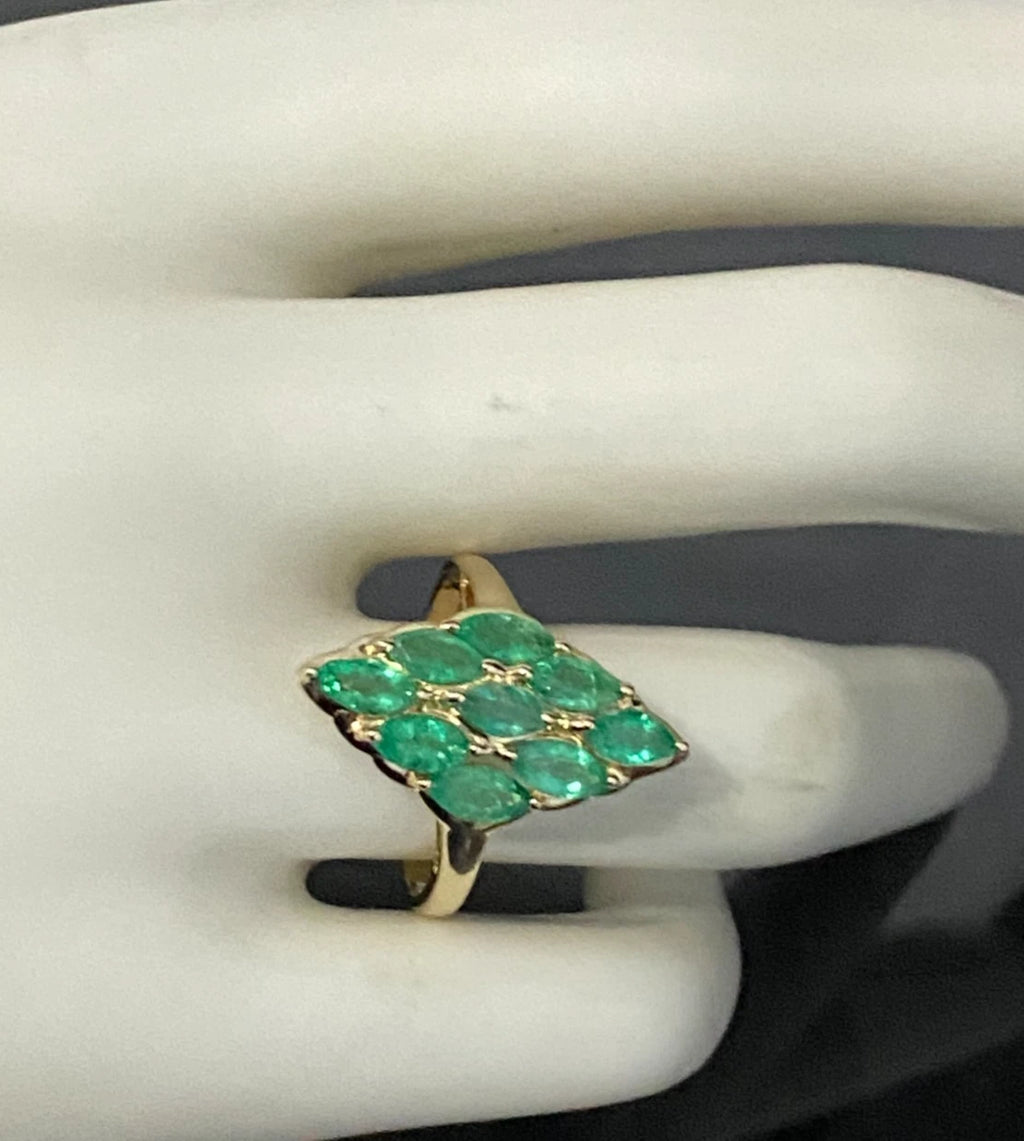 9K Yellow Gold & 1.10CT Marquise Emerald Cluster Ring Size Q - 8 1/4