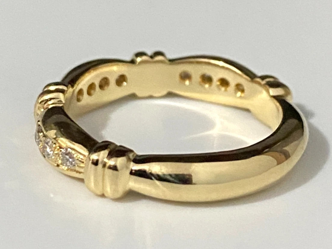 18K Yellow Gold & 0.25CT Diamond Wedding Band Ring Size O - 7 1/4