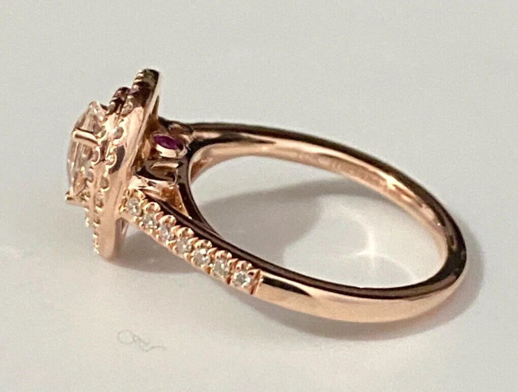 10K Rose Gold W/ Morganite & 0.25CT Diamond Halo Ring Size H 1/2 - 4